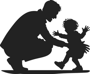 Cad drawing flat vector illustration, silhouette of adult and child, family bonding moment, playful interaction, parent love, emotional connection