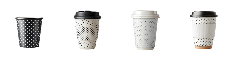 Coffee To Go: Modern Black and White Polka Dot Cups Collection on White
