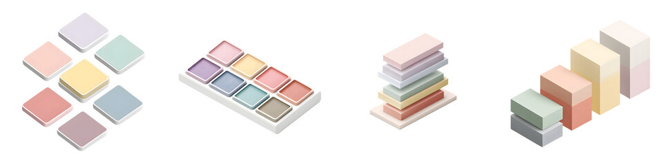 Fototapeta premium Pastel Paper Squares: Organized Stacked Tiles for Craft and Design on White