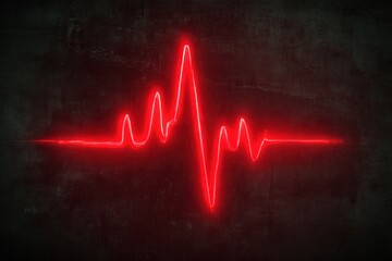 Red Neon Heartbeat on Dark Wall, Medical Concept (1)
