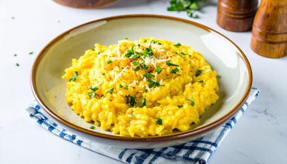 Delicious vegetarian dinners of rice and vegetables or pasta with cheese are prepared on a plate