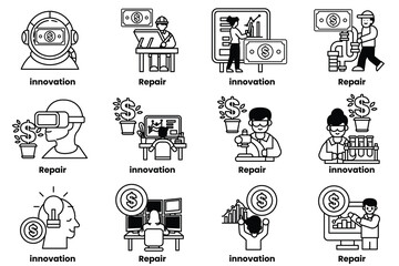 image is a series of illustrations of people working in various professions