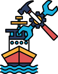A ship with a hammer and wrench on it