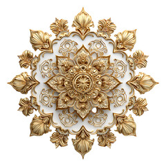 Golden Ornate Mandala on Black Background.