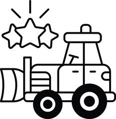 A black and white drawing of a tractor with a star on it