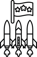 Three rockets are flying in the sky with a flag in the background