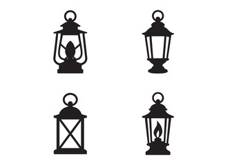 Silhouette of a Lantern logo silhouette vector, hurricane lamp logo icon silhouette design, Silhouette old unique lantern, ramadan lantern vector silhouette vector style isolated on white background