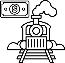 A train is on a track with a dollar bill in the foreground