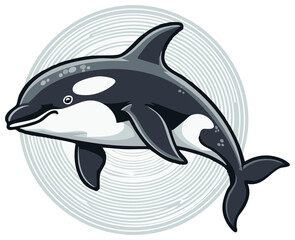 Obraz premium Friendly killer whale cartoon illustration of a swimming marine mammal
