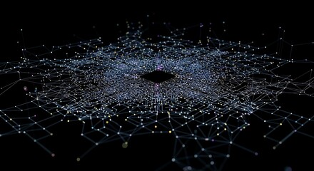 Dynamic digital network abstract with glowing nodes and connections, representing data flow and technology.