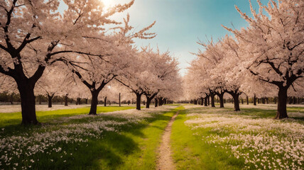 Obraz premium cherry blossom garden on a sunny day