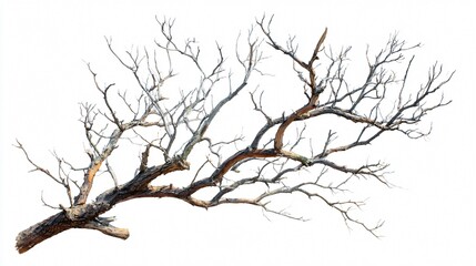 Eerie Isolated Dead Tree Branch on White Background for Design Projects