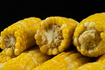 Fresh Hot Boiled Corn Cob on Black Background