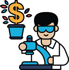 A man is working on a machine with a dollar sign in the background