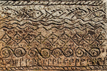 Ceramic tile with traditional scythian symbols, ancient European tribal art