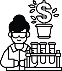 A woman in a lab coat is holding a plant in a pot
