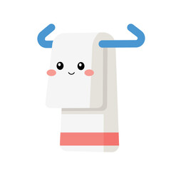Cute vector illustration of a smiling bathroom towel hanging on a rack, perfect for hygiene, cleaning, or home decor designs.