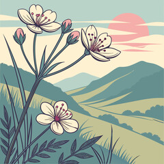 floral background with flowers and butterflies