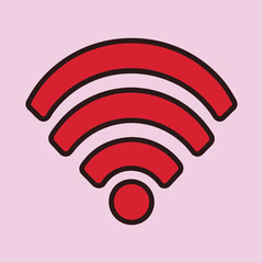Red wifi signal icon on a light pink background for connectivity
