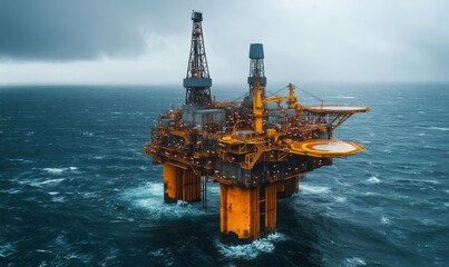 abandoned oil rig set against a stormy sea, capturing the harsh and unforgiving environment of the offshore energy industry, Generative AI