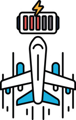 A black and white drawing of an airplane with a battery on the side