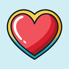 Stylized Red Heart Shape with Gold and Teal Outlines on Blue Background
