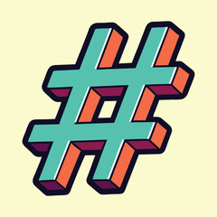 Fototapeta premium Bold three dimensional teal hashtag symbol with orange accents on a cream background