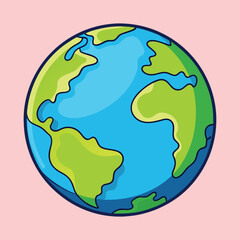 Cartoon depiction of the Earth with green land and blue oceans