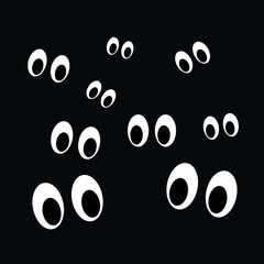 Vector illustration of cartoon eyes glowing in the dark, symbolizing night, fear, or mystery.