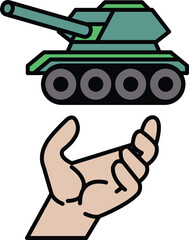 A hand is holding a toy tank