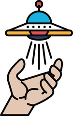 A hand is holding a spaceship