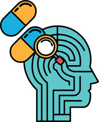 A pill is shown on a head with a maze on the side