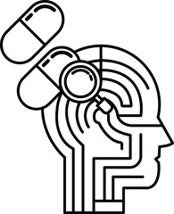 A pill is shown on a head with a maze on the side