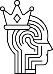 A black and white image of a crown on top of a head