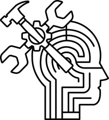 A head with a wrench and a screwdriver on it