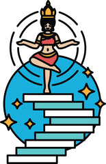 A woman is dancing on top of a staircase