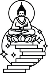 A black and white drawing of a man sitting on a lotus flower