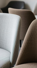 Fototapeta premium Close-up of textured fabric chair backs in gray, brown and beige hues showcasing various upholstery options for furniture design
