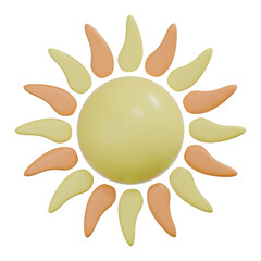 3D Cartoon Sun Icon with Yellow Rays – Cute Minimalist Summer Symbol Isolated on Transparent Background