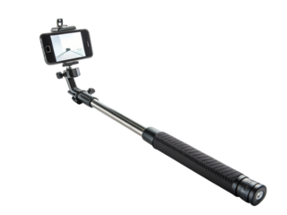 Extendable Selfie Stick with Smartphone Mount on transparent background