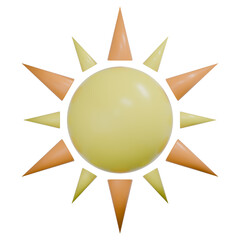 3D Cartoon Sun Icon with Yellow Rays – Cute Minimalist Summer Symbol Isolated on Transparent Background