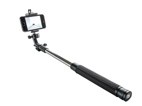 Extendable Selfie Stick with Smartphone Mount on transparent background