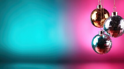 A set of shiny disco balls hanging against a bright background, evoking a sense of celebration, fun, and the energy of dance parties.