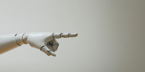 futuristic robot hand with a pointed index finger suggesting navigation or guidance on a white background,