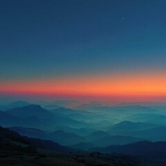 Sunset Over Hazy Blue Mountains