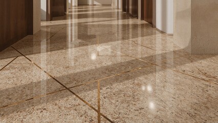 Abstract terrazzo pattern featuring brass line accents and geometric textures