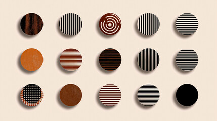 Retro Minimalist Vector Shapes with Lines and Halftone Dots, Abstract Design Elements

