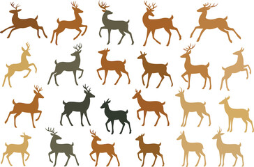 Diverse deer silhouette collection in multiple poses vector animals chinese zodiac horse year clipart new year greeting card design element isolated on transparent background silhouette