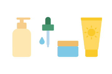 Various skincare products displayed in a flat lay arrangement on a white background during daylight hours for a beauty routine promotion