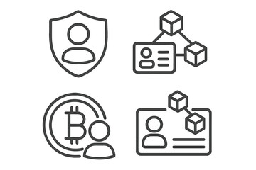 Symbols representing digital identity, blockchain technology, and cryptocurrency transactions displayed on a digital platform